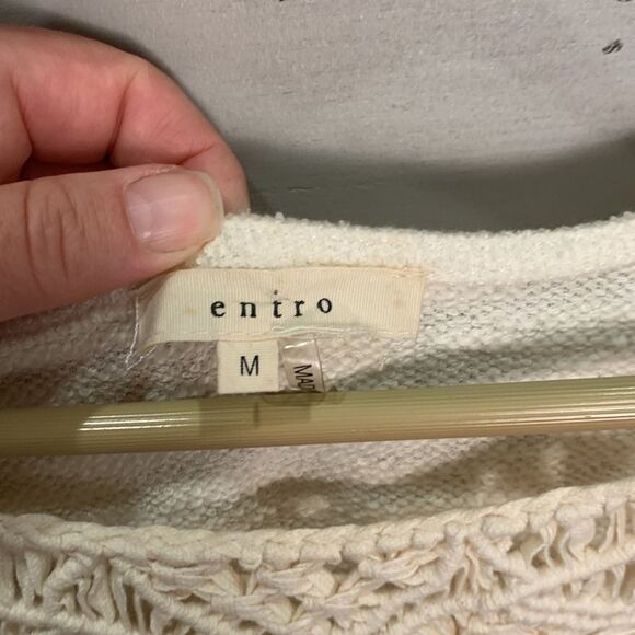 Entro boho hippie long sleeved cream colored knit lacy fringe top medium - Picture 6 of 8